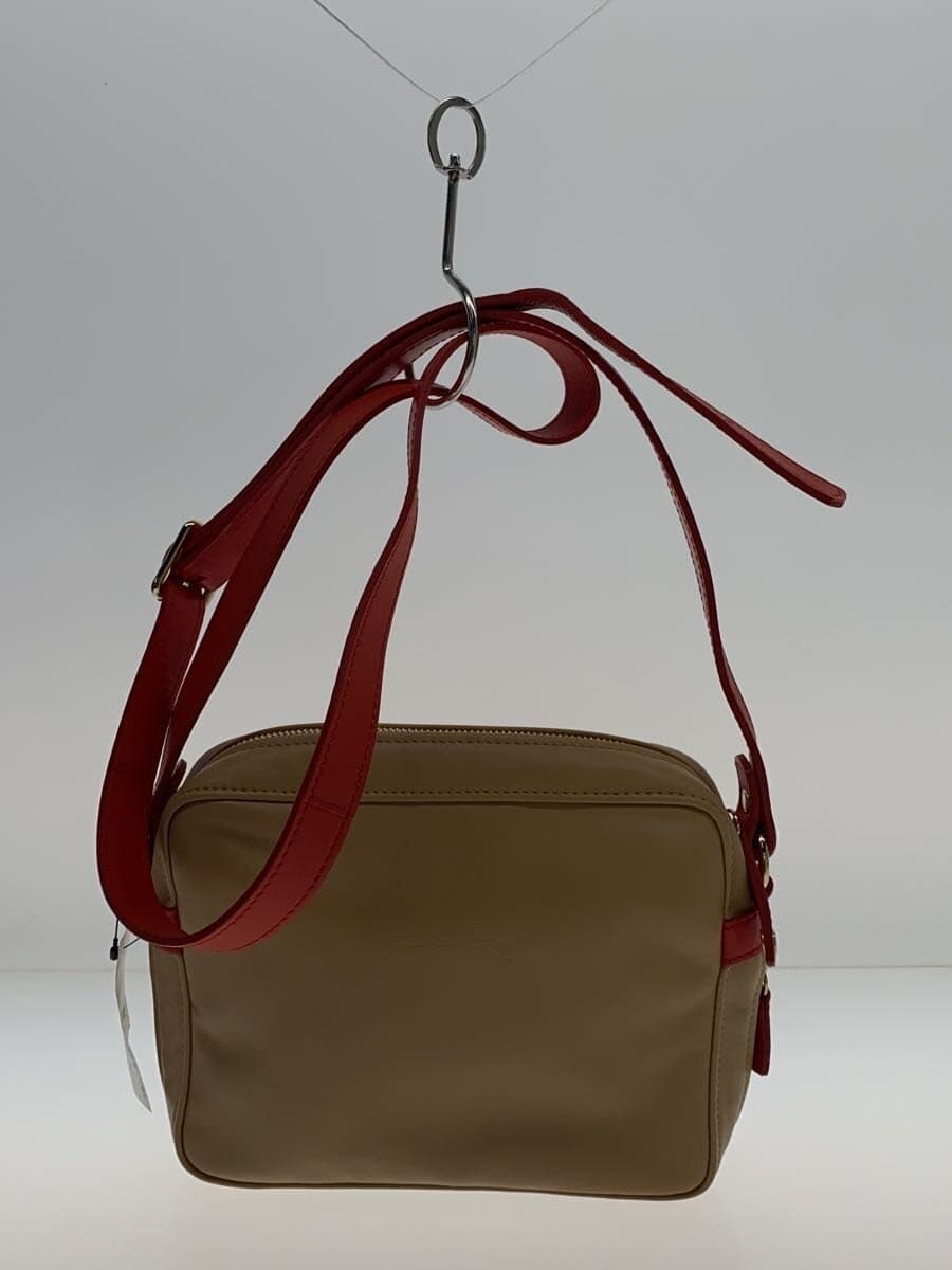 LONGCHAMP shoulder bag leather beige solid color 3