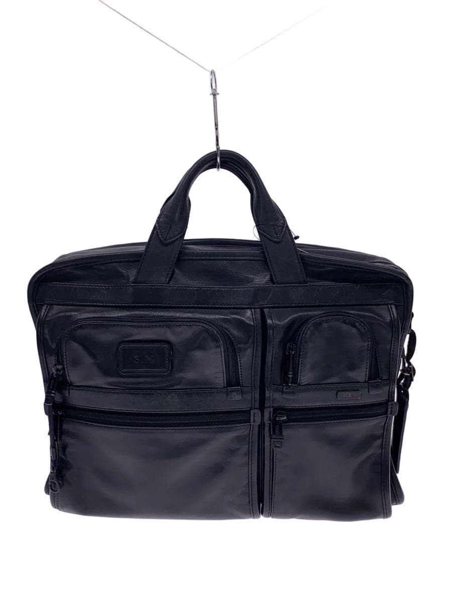 TUMI briefcase leather black 96114DH initial S.M no shoulder strap has scratches