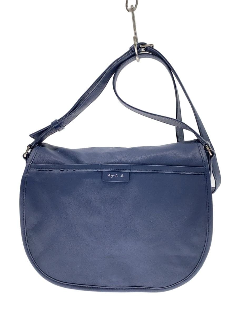 agnes b. Shoulder Bag Leather Blue Solid Color