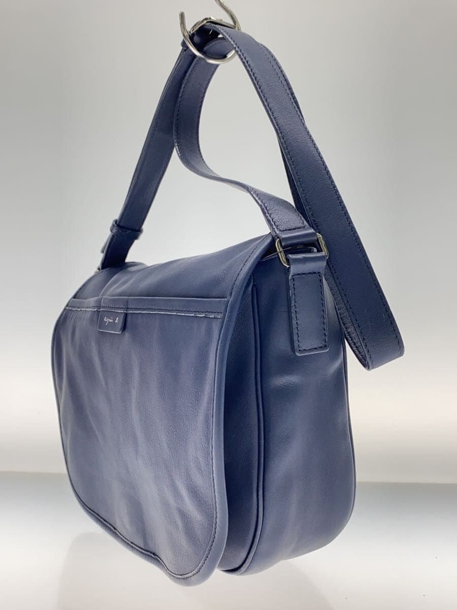 agnes b. Shoulder Bag Leather Blue Solid Color 2