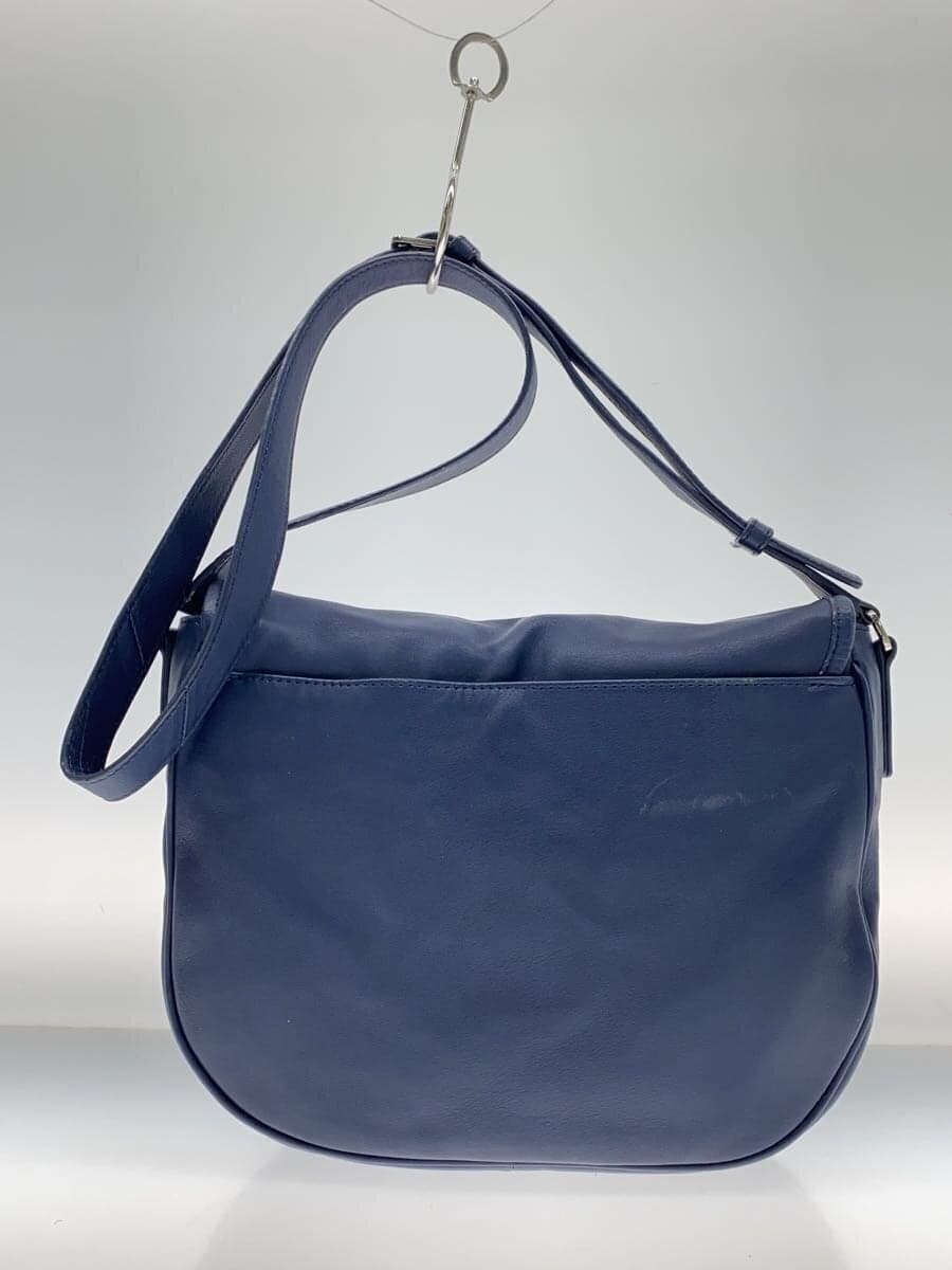 agnes b. Shoulder Bag Leather Blue Solid Color 3