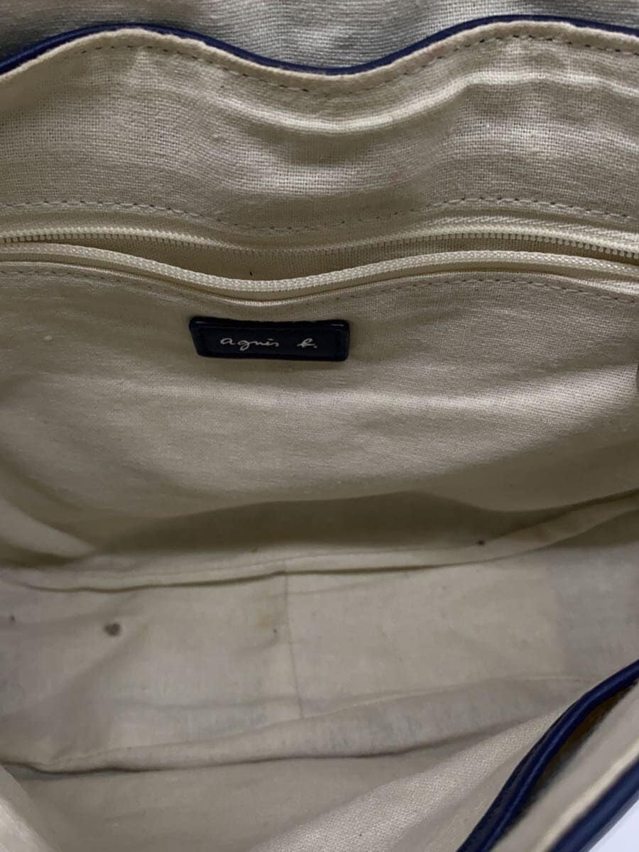 agnes b. Shoulder Bag Leather Blue Solid Color 6