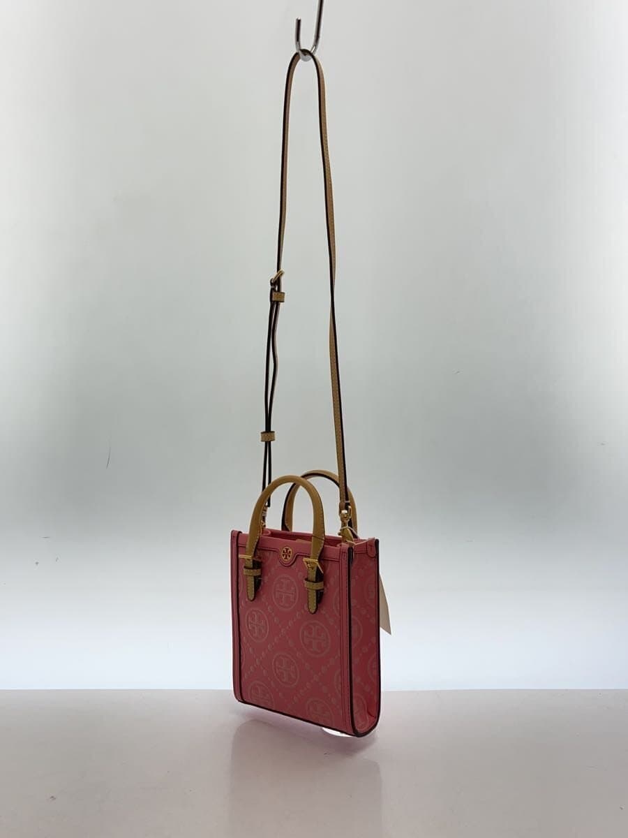 TORY BURCHT Monogram Embossed Tote Shoulder Bag Leather PNK 2