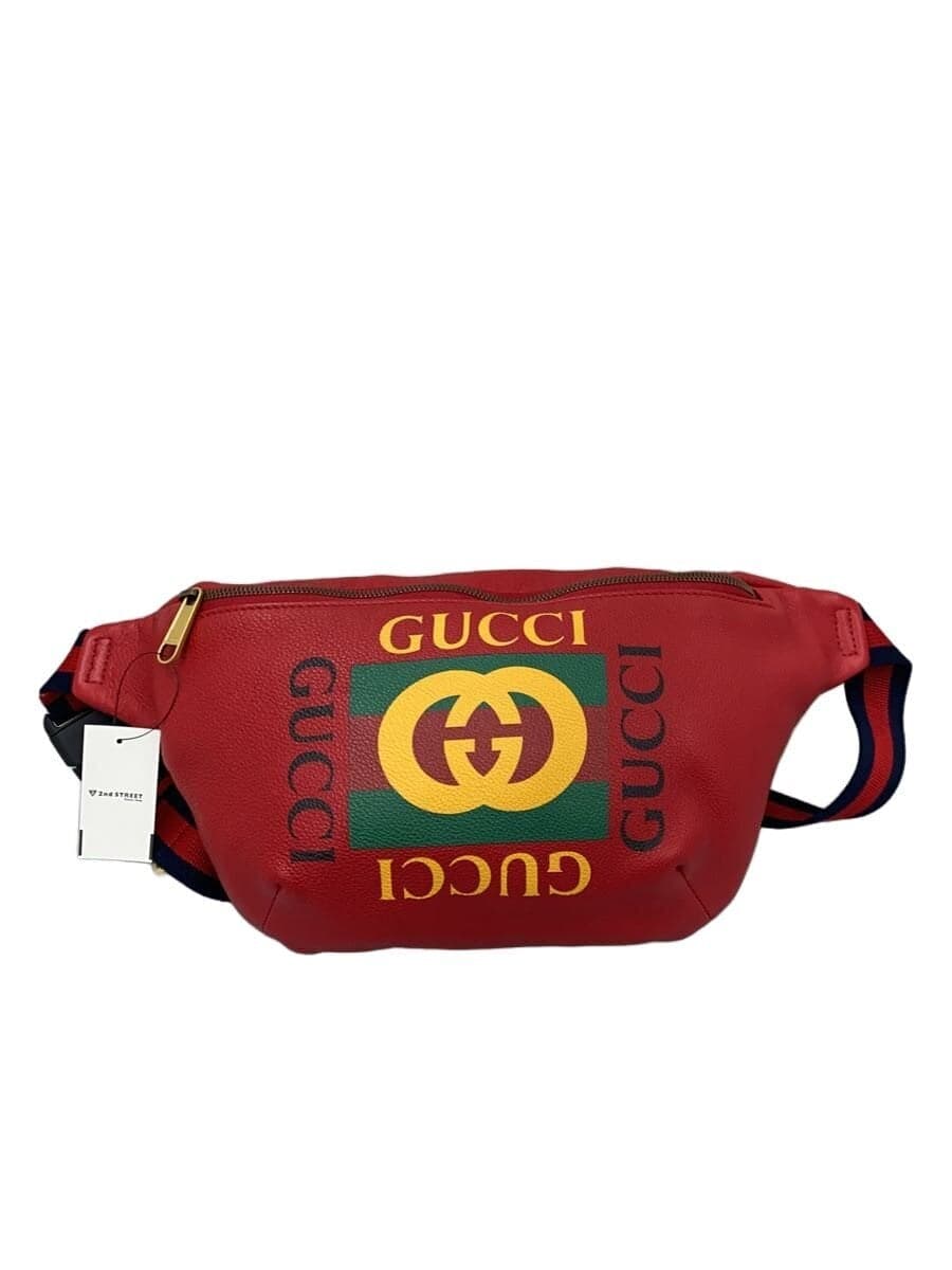 GUCCI Waist Bag Leather RED 493869