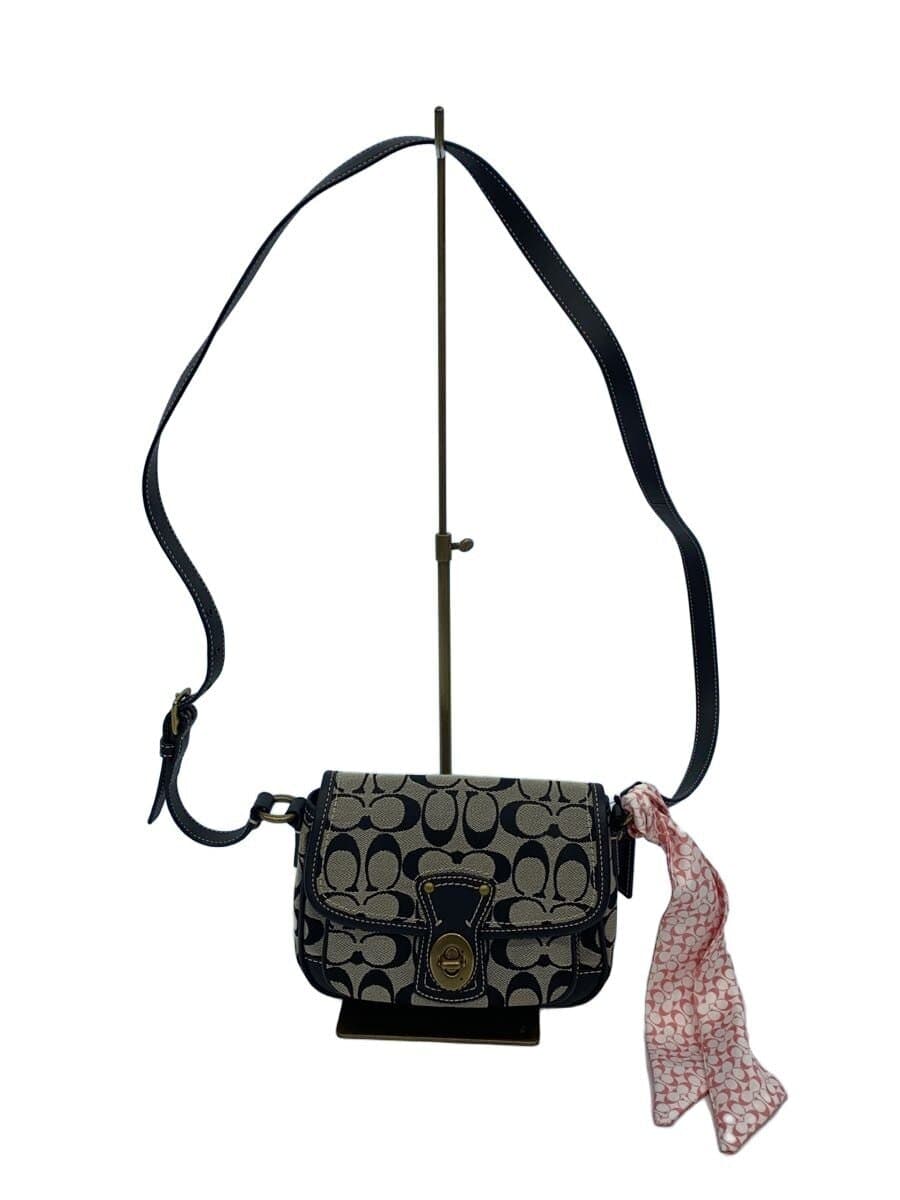 COACH Cricket Shoulder Bag Signature Black Canvas GRY Allover Pattern F10566