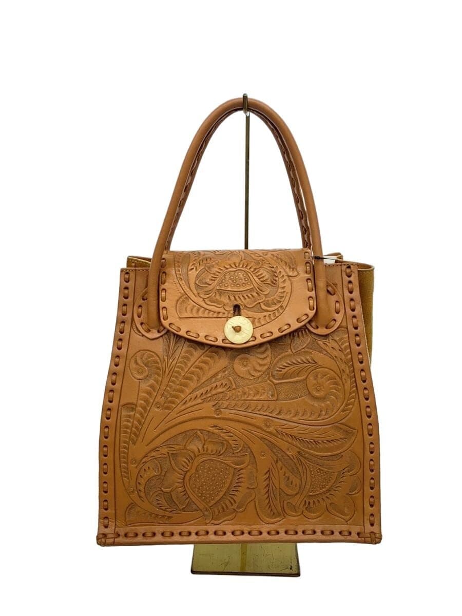 Carving Tribes Tote Bag Leather BRW All-over Pattern