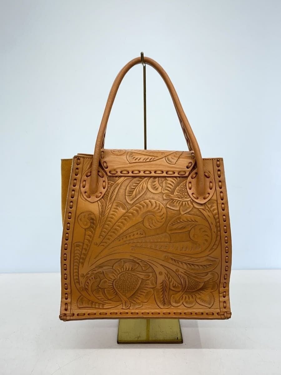 Carving Tribes Tote Bag Leather BRW All-over Pattern 3