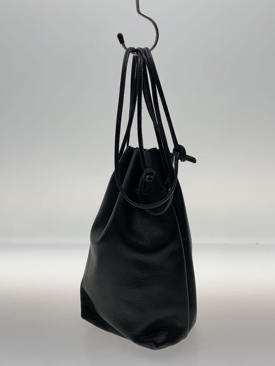 TANDEY Gusset Drawstring Bag Pouch Leather BLK 2