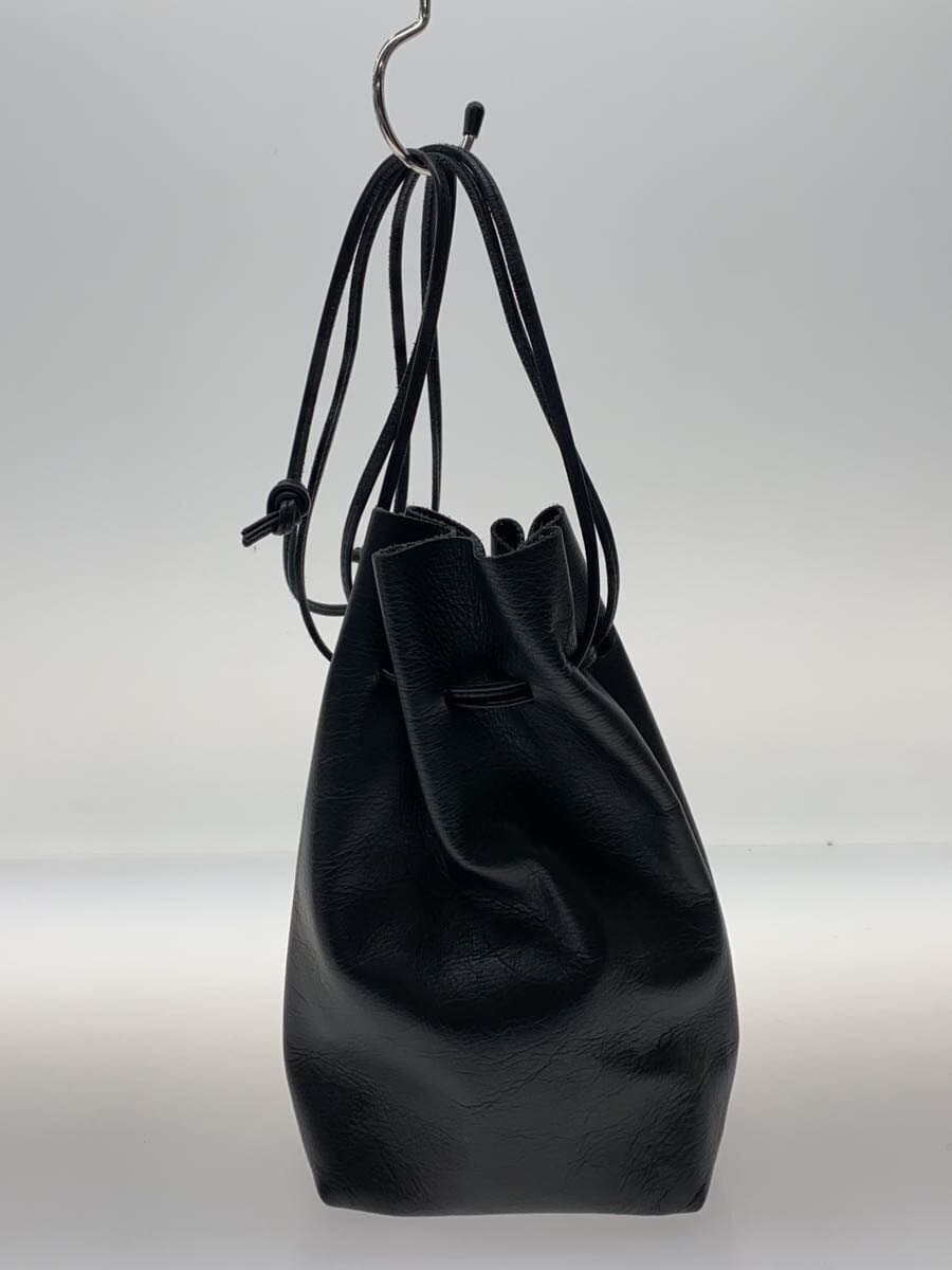TANDEY Gusset Drawstring Bag Pouch Leather BLK 3