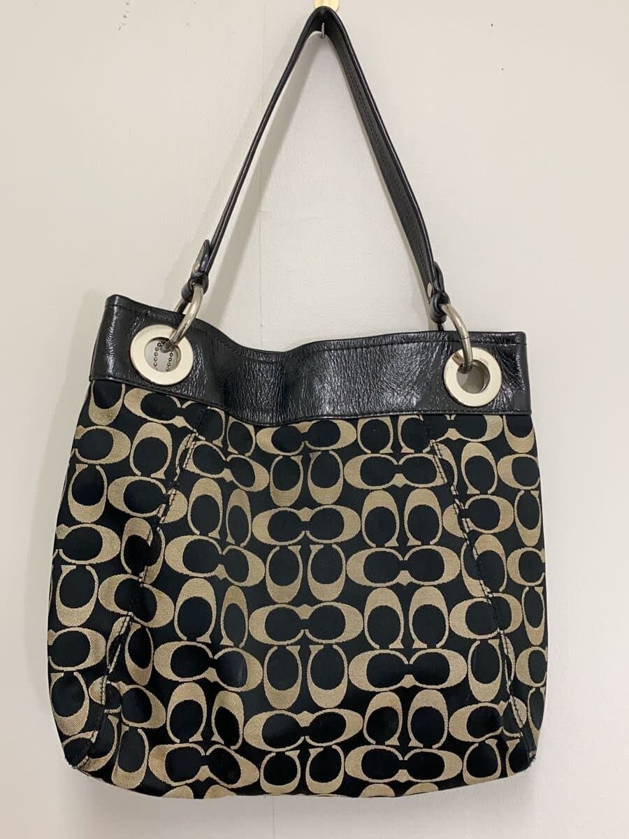 COACH Shoulder Bag_Signature Leather BLK All Over Pattern 3