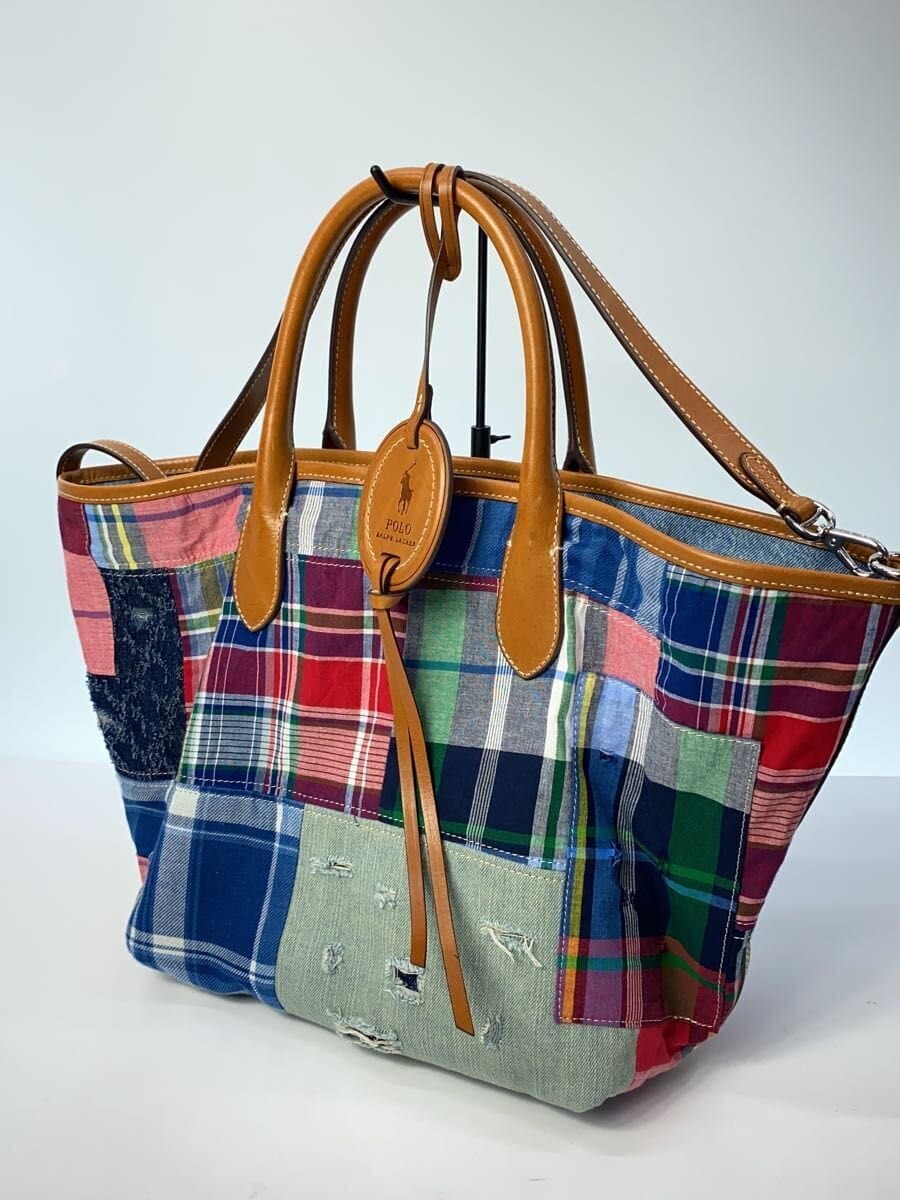 POLO RALPH LAUREN Tote Bag Patchwork Cotton Multicolor All Over Pattern 2