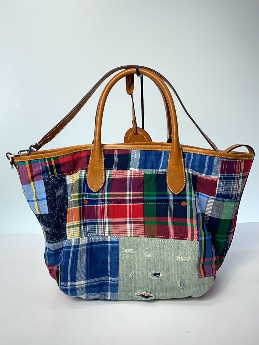 POLO RALPH LAUREN Tote Bag Patchwork Cotton Multicolor All Over Pattern 3