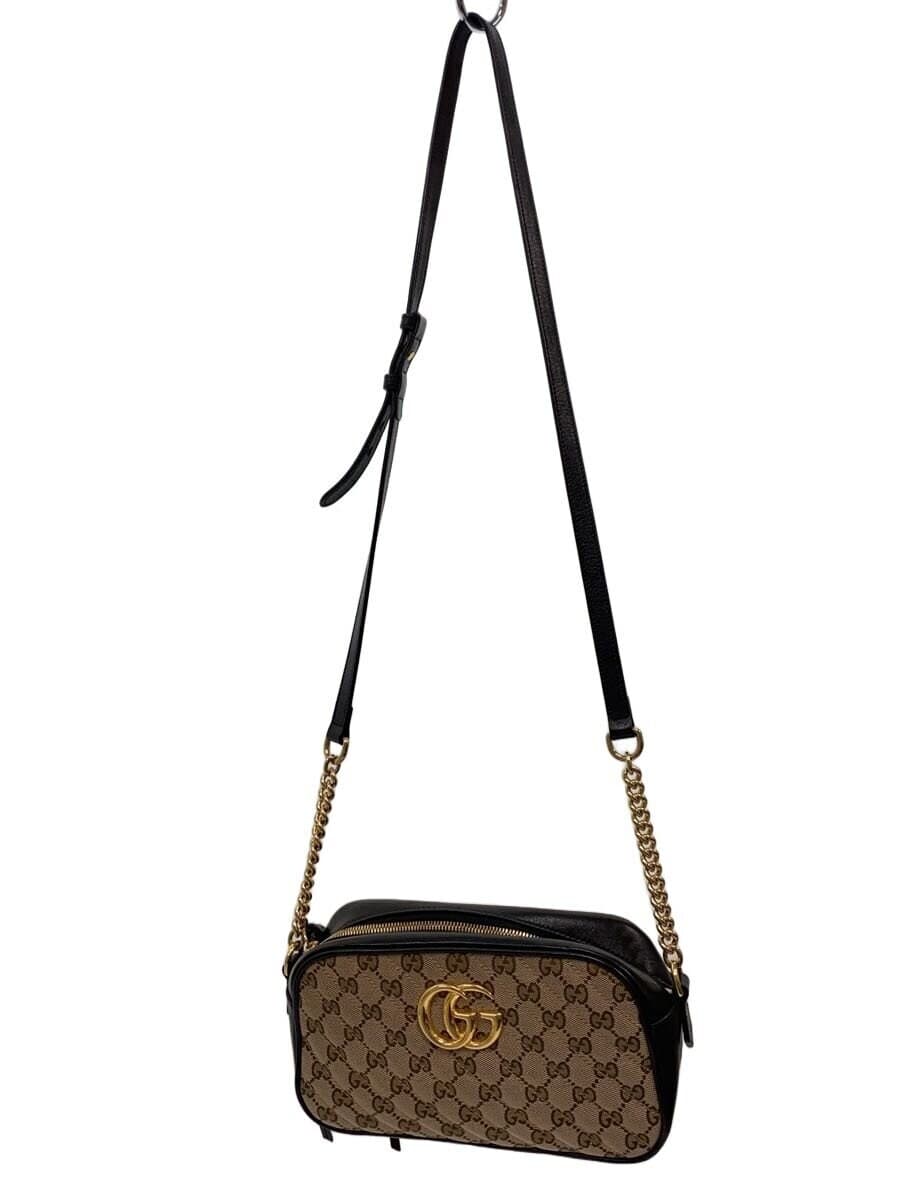 GUCCI Chain Shoulder Bag_GG Marmont _GG Canvas Canvas BEG All Over Pattern