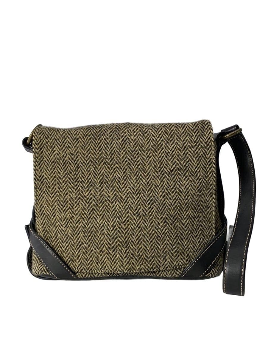 RALPH LAUREN Tweed × Leather Shoulder Bag Wool Herringbone Flap Messenger Bag
