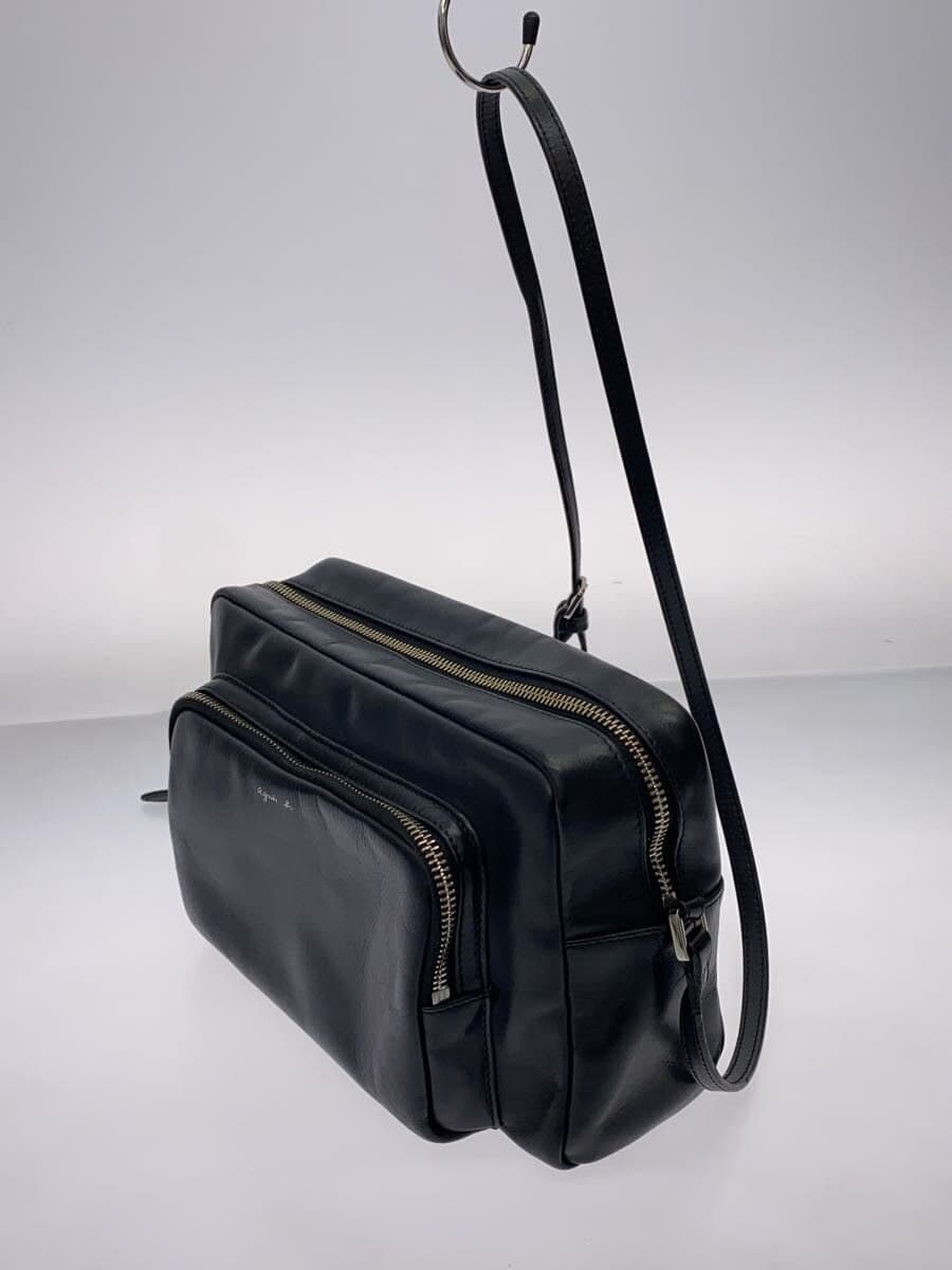 agnes b. Shoulder Bag Leather BLK FS43-02 2
