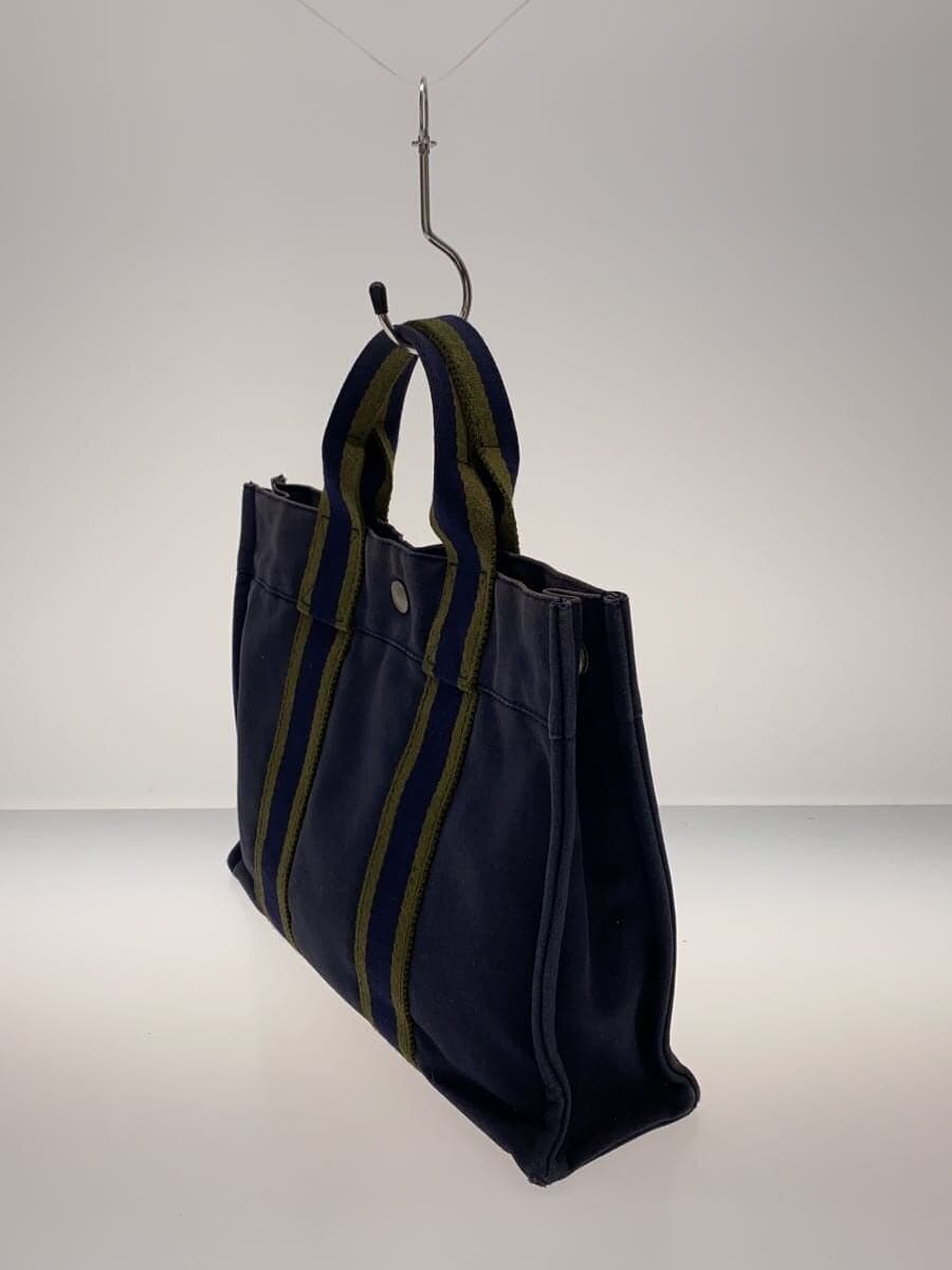 HERMES Handbag Canvas NVY Solid 2