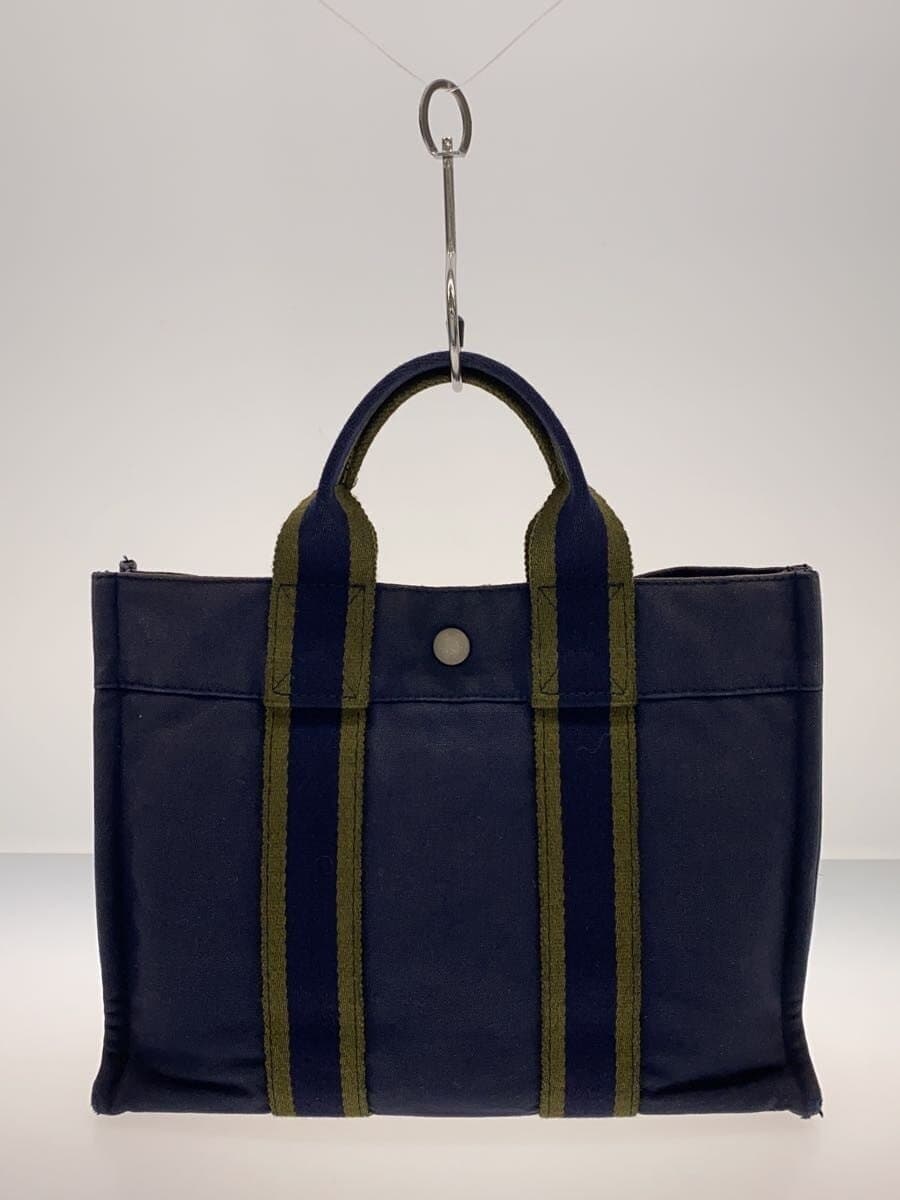HERMES Handbag Canvas NVY Solid 3