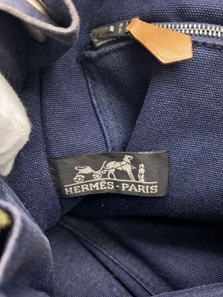 HERMES Handbag Canvas NVY Solid 5