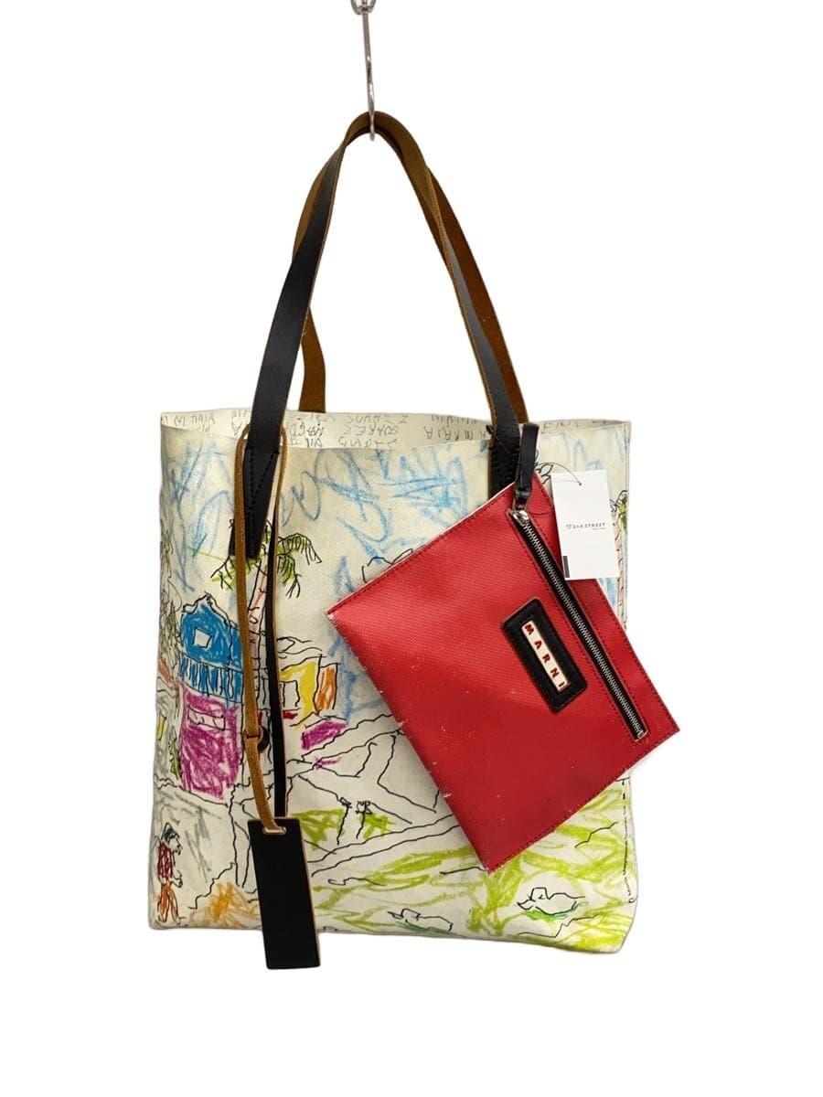 MARNI Pouch Metal Tote Bag PVC WHT All Over Pattern