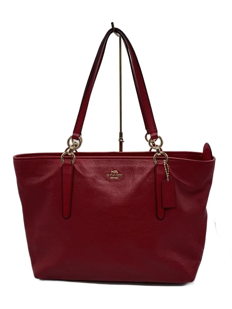 COACH Tote Bag Leather Red Solid Color