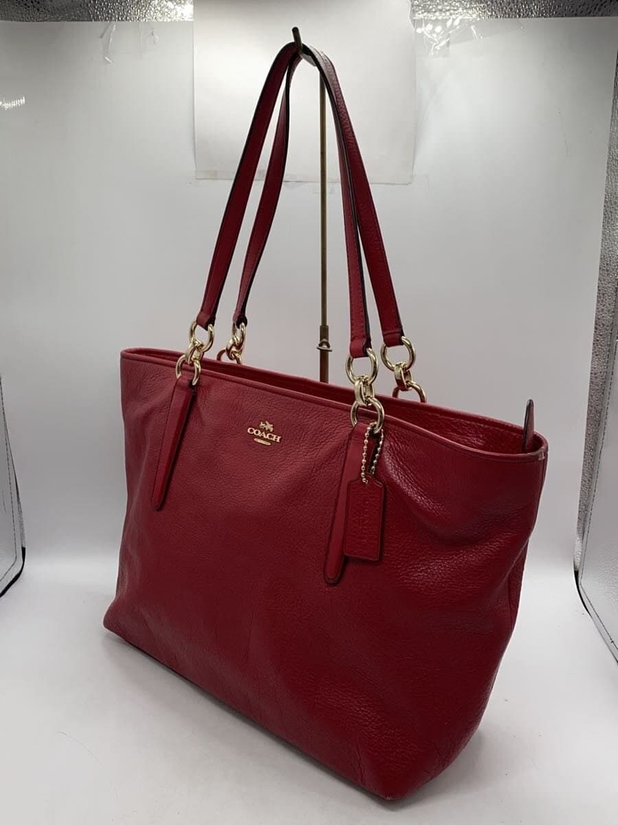 COACH Tote Bag Leather Red Solid Color 2