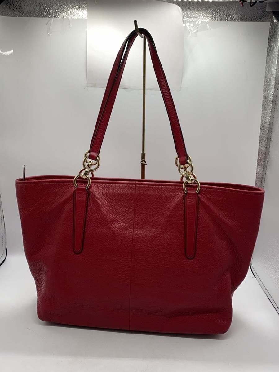COACH Tote Bag Leather Red Solid Color 3