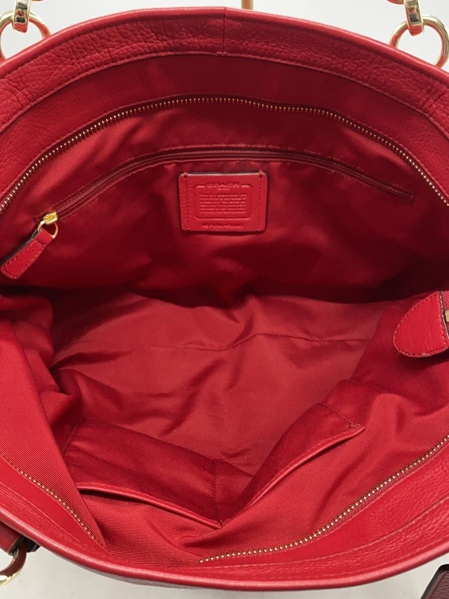 COACH Tote Bag Leather Red Solid Color 6