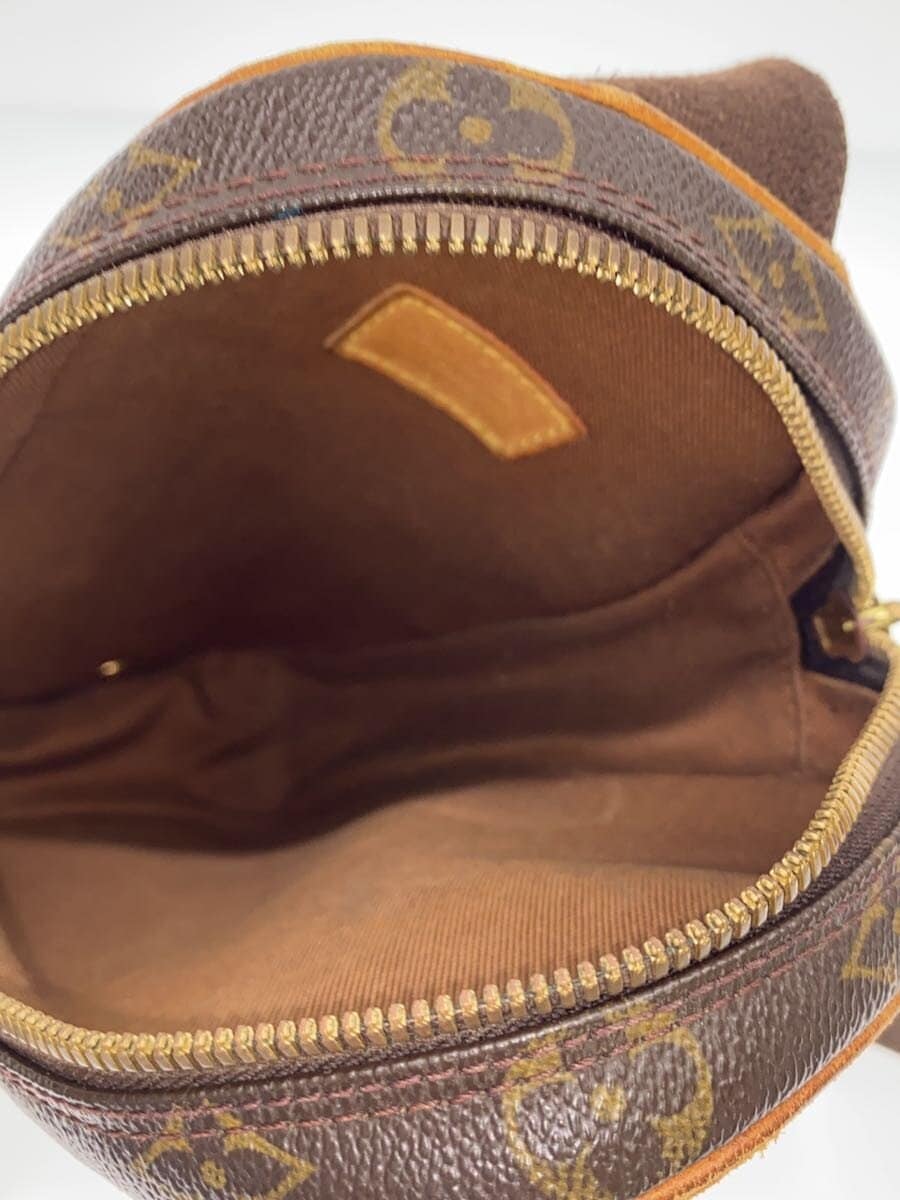 LOUIS VUITTON Pochette Ganjou _Monogram Canvas Leather BRW All Over Pattern Corner Scuff 6