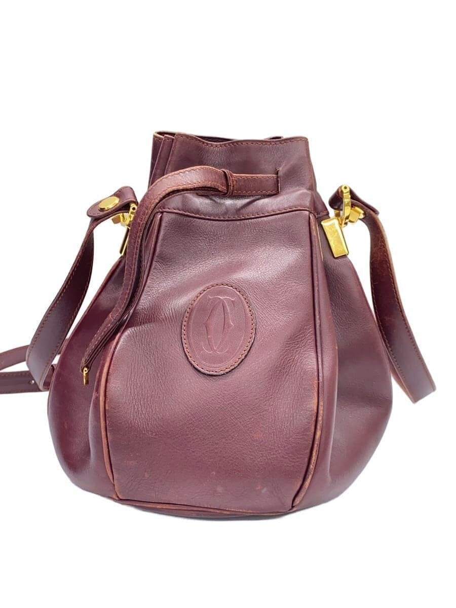 Cartier Must Line Shoulder Bag Drawstring Leather Bordeaux Some scratches