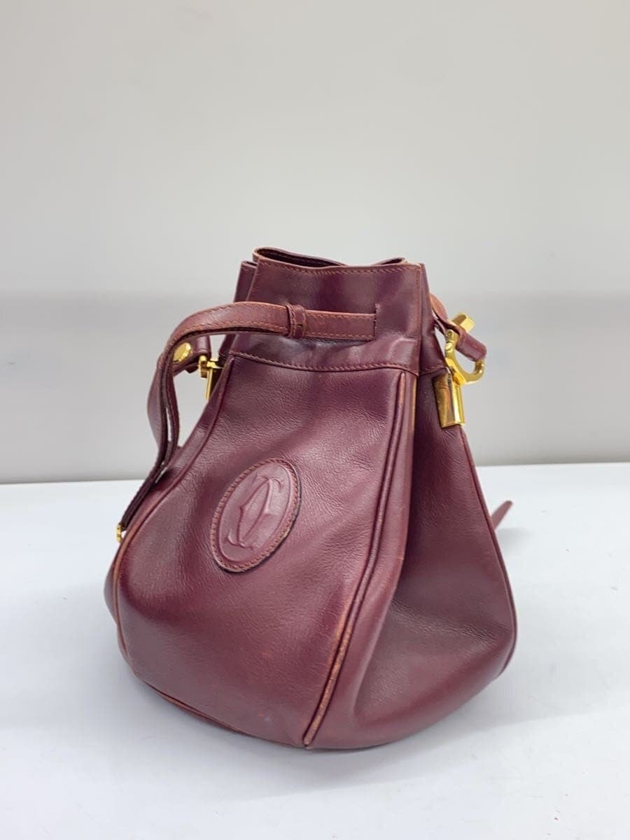 Cartier Must Line Shoulder Bag Drawstring Leather Bordeaux Some scratches 2