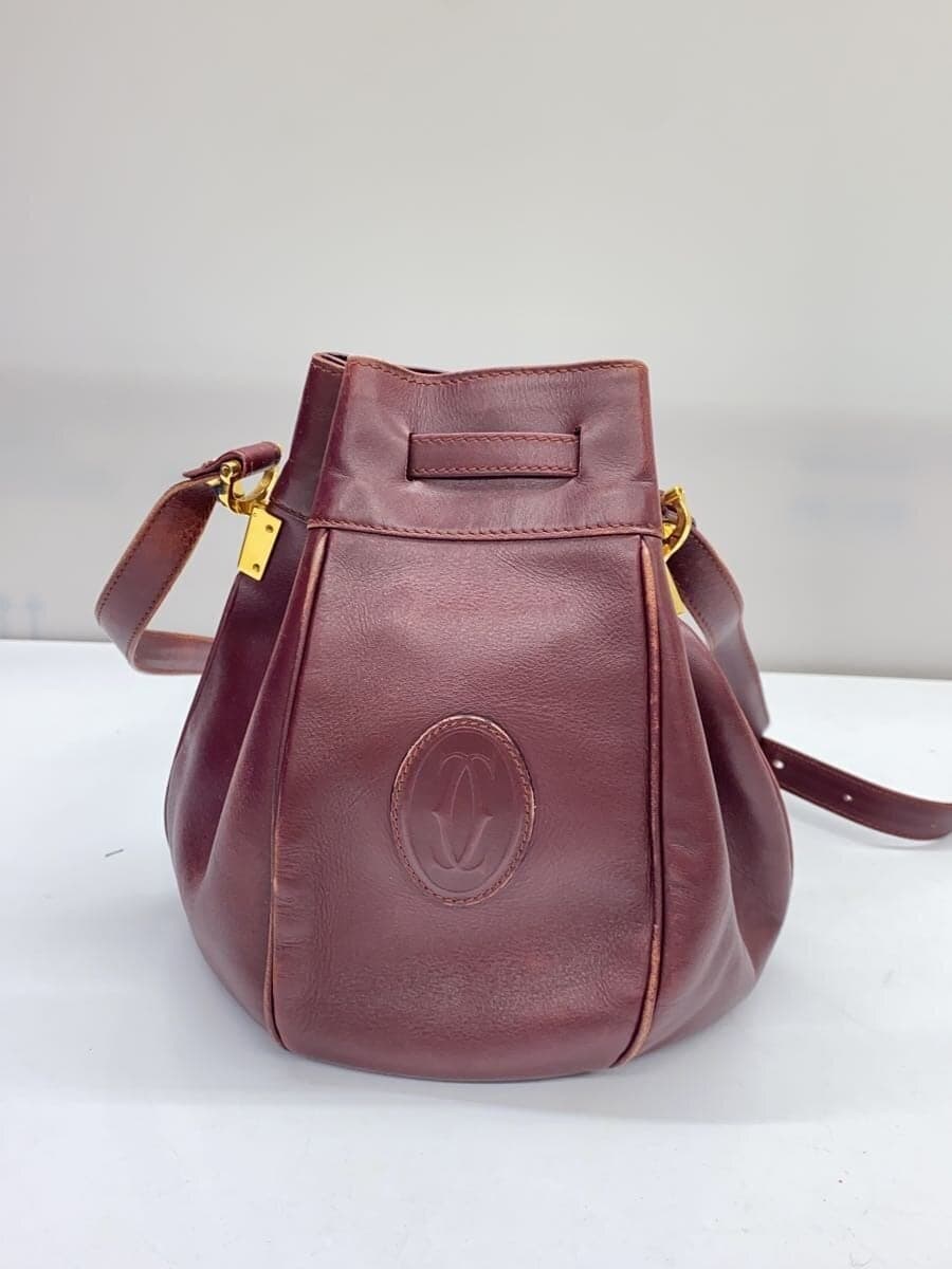 Cartier Must Line Shoulder Bag Drawstring Leather Bordeaux Some scratches 3