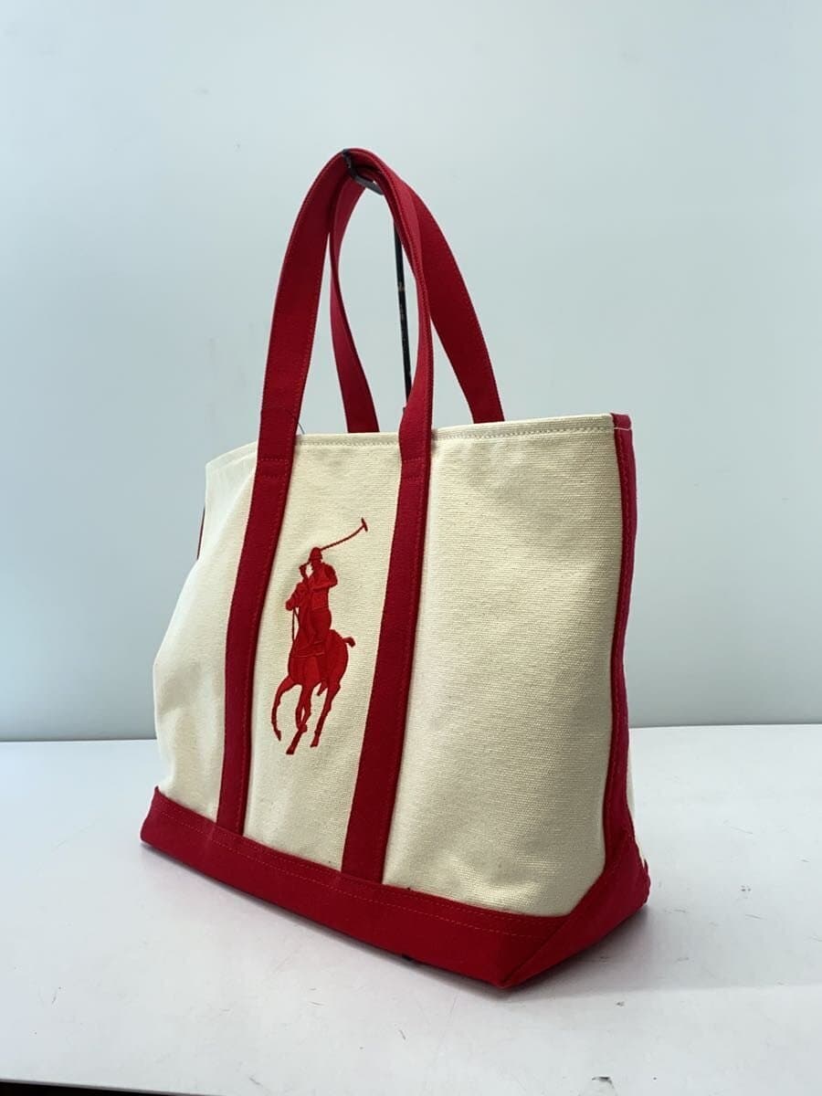 RALPH LAUREN Tote Bag Canvas White Red 2