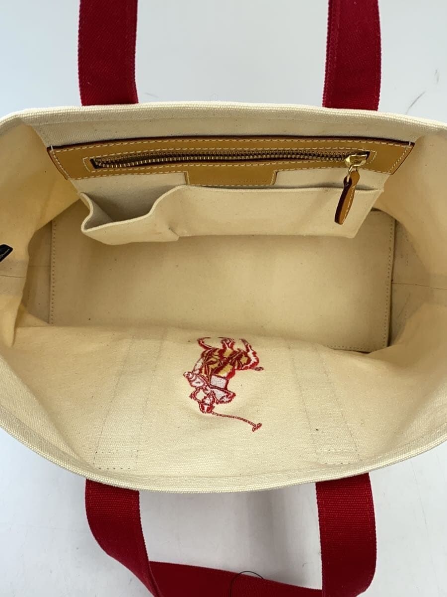 RALPH LAUREN Tote Bag Canvas White Red 6
