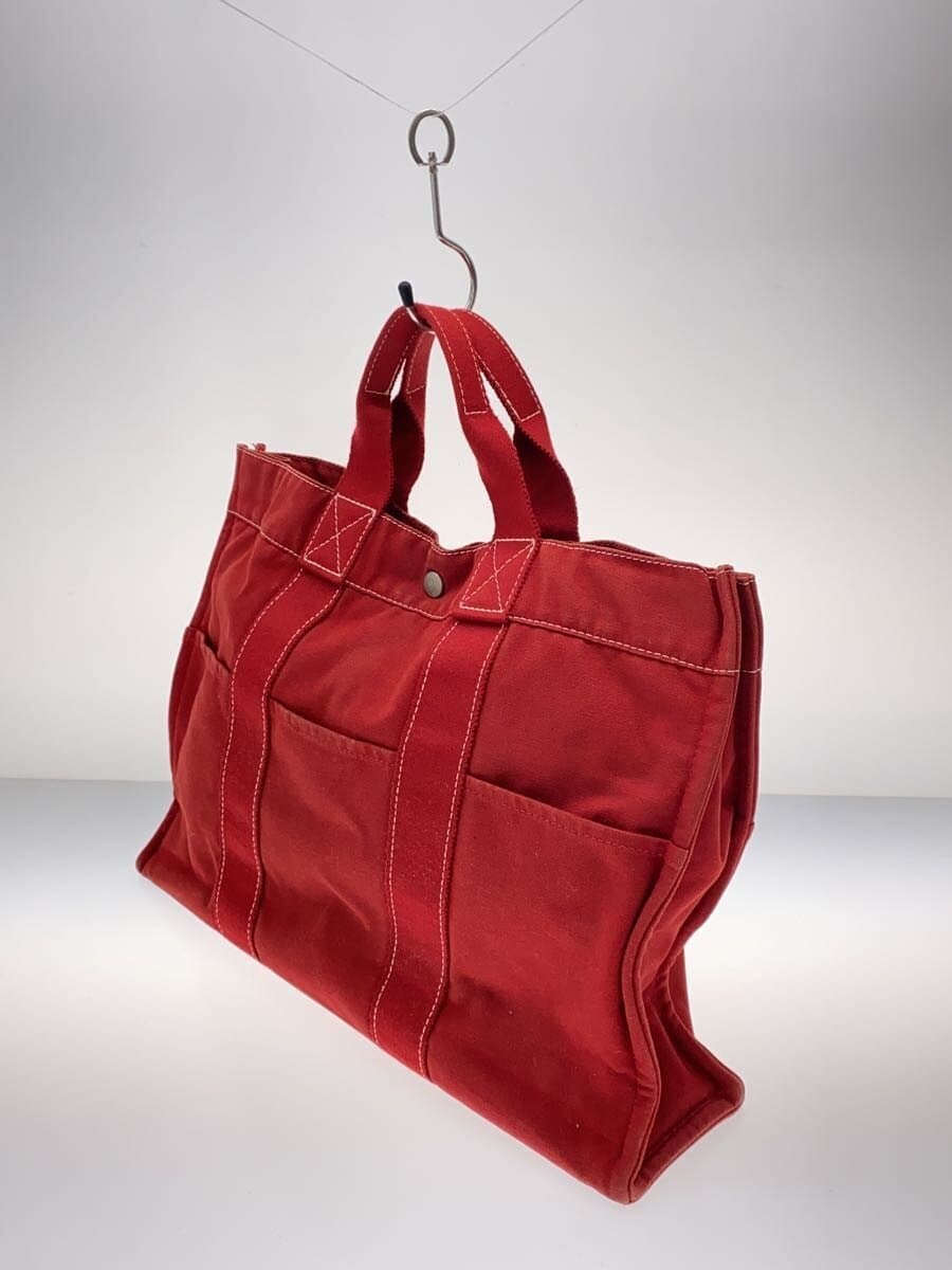 HERMES Tote Bag Canvas Red Solid Color 2
