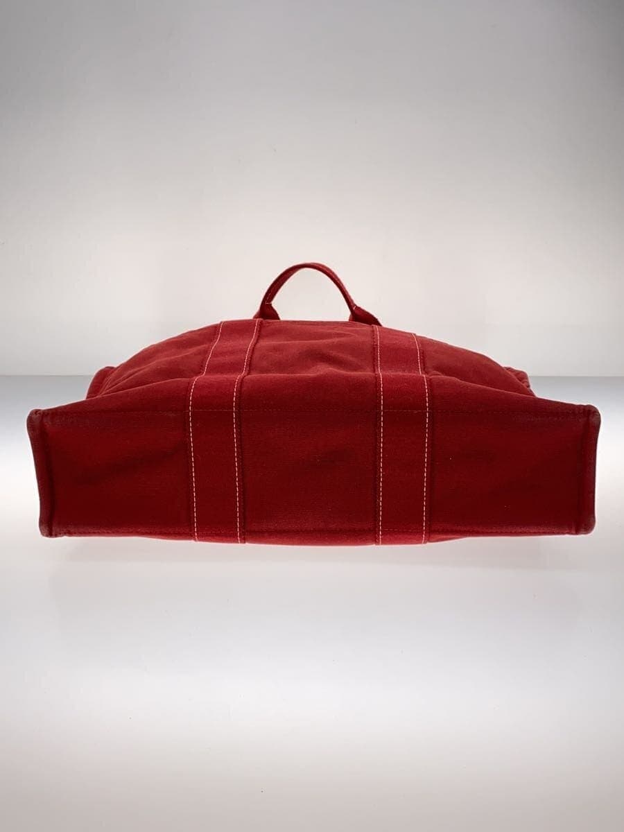 HERMES Tote Bag Canvas Red Solid Color 4