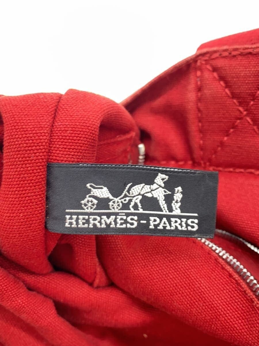HERMES Tote Bag Canvas Red Solid Color 5