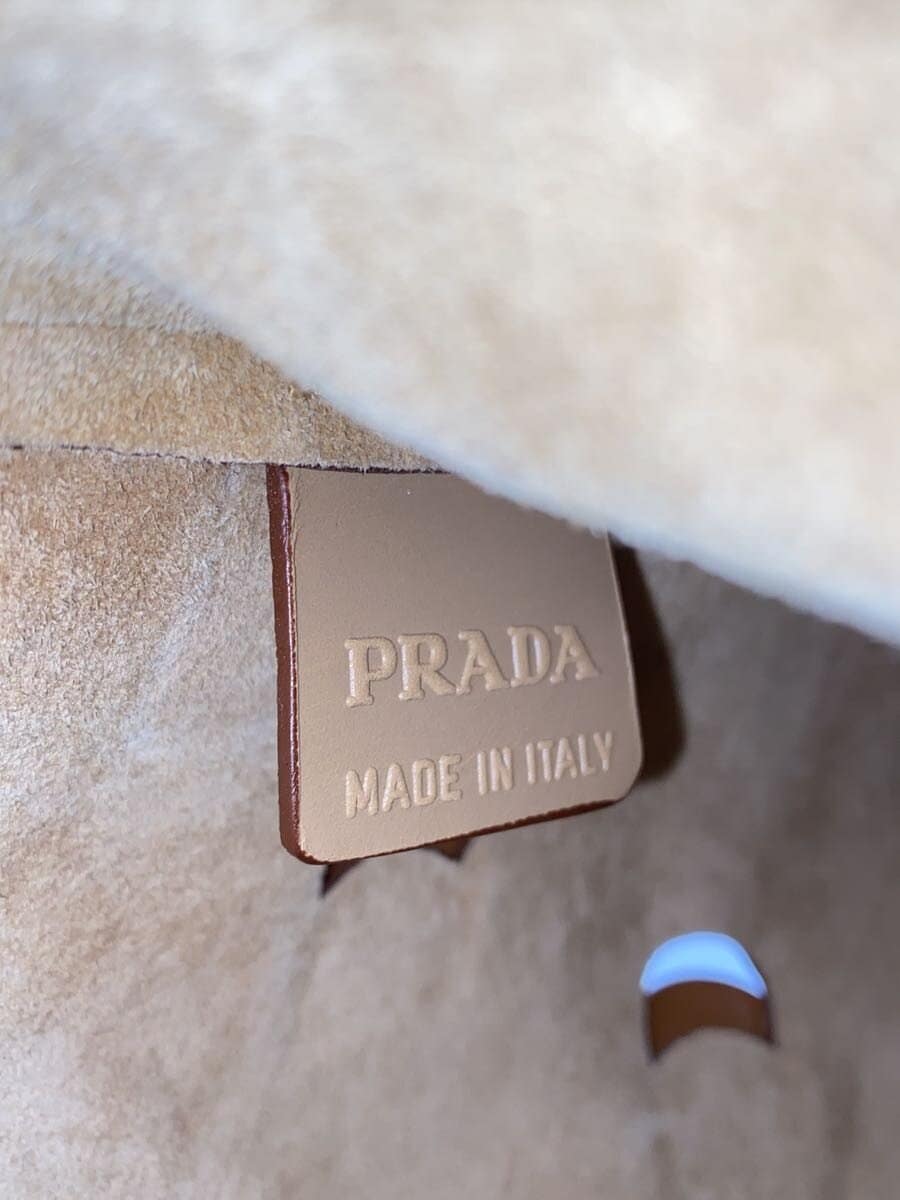 PRADA tote bag leather beige plain 5