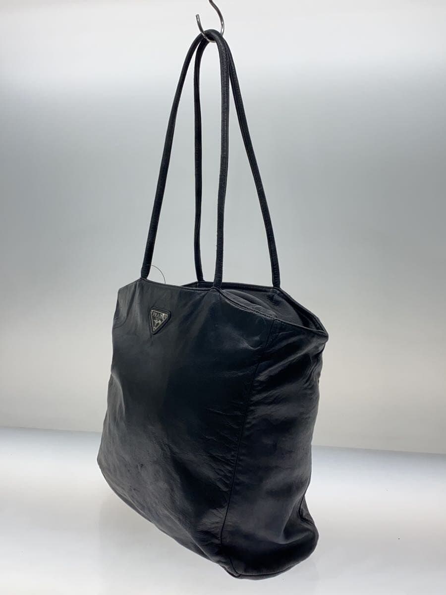 PRADA tote bag leather black plain all leather 2