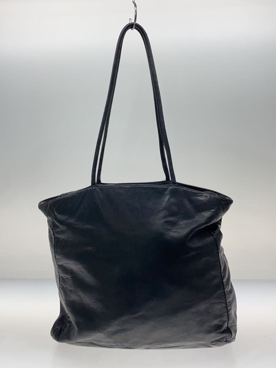 PRADA tote bag leather black plain all leather 3