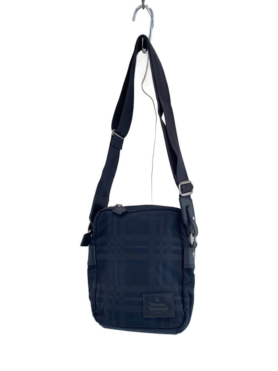 Vivienne Westwood MAN Shoulder Bag Nylon BLK Check Leather Contrast