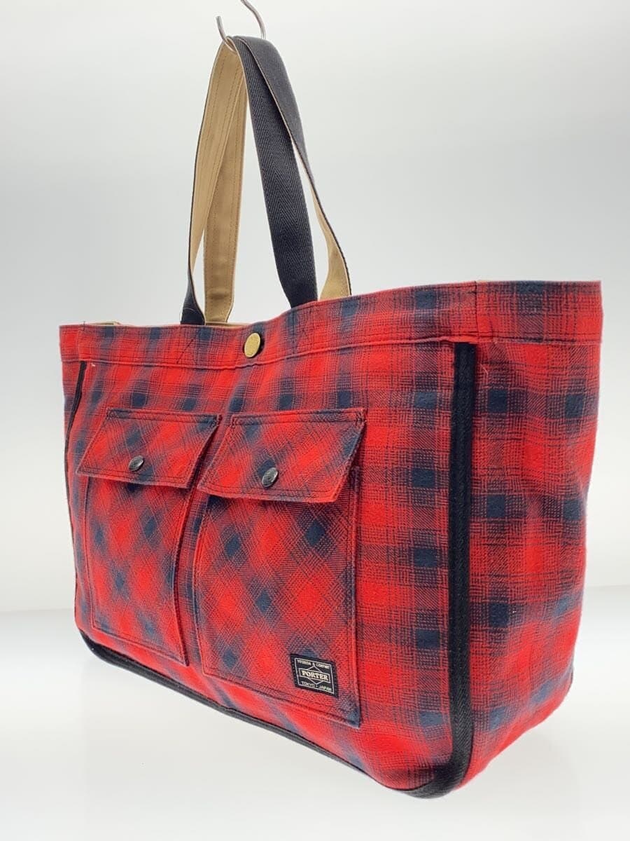 PORTER Reversible Tote Bag Wool RED Tartan CK Cotton KHK 2