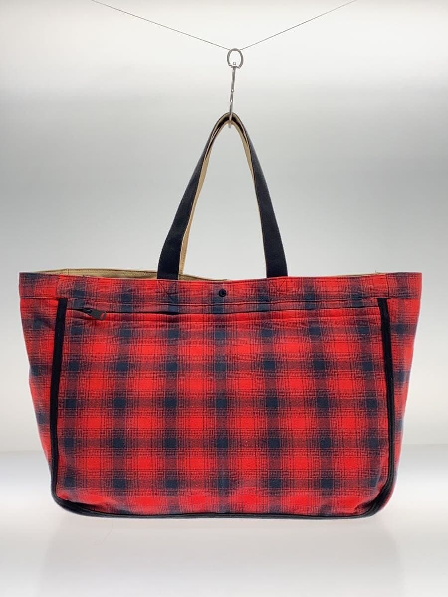 PORTER Reversible Tote Bag Wool RED Tartan CK Cotton KHK 3