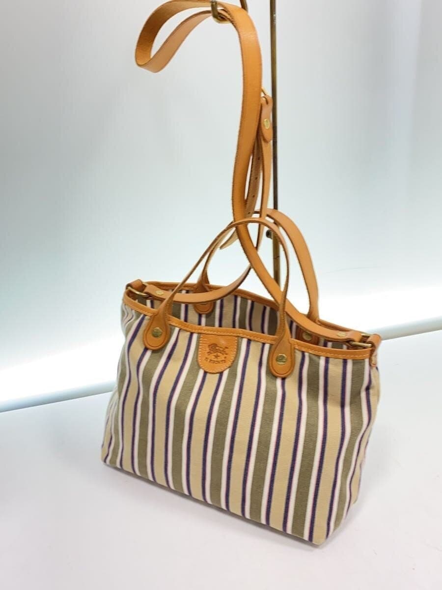 IL BISONTE 2way Shoulder Bag Canvas KHK Stripe 2