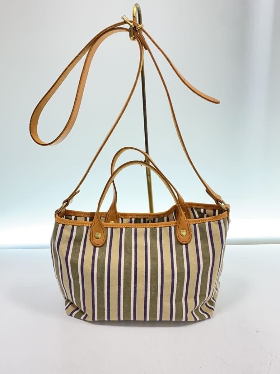 IL BISONTE 2way Shoulder Bag Canvas KHK Stripe 3