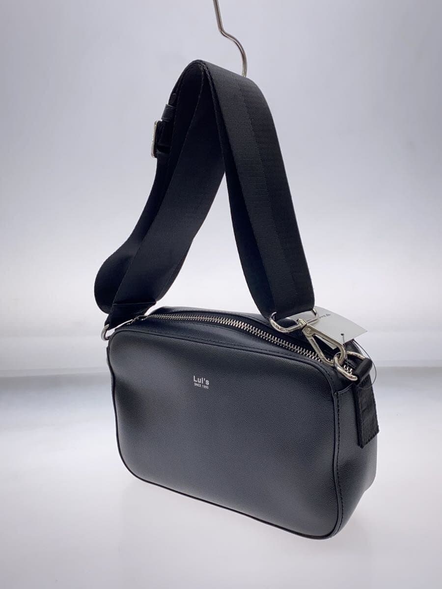 LUI'S Split Leather Pouch Shoulder Bag Faux Leather BLK 2