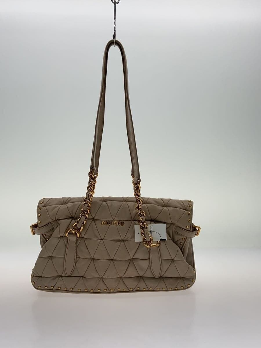 MIU MIU Turn Lock Matelassé Shoulder Bag Shoulder Bag Studs Leather BEG 3