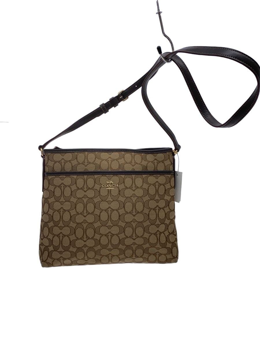 COACH File Bag Signature Dark Brown Leather Canvas BRW Allover Pattern F58285