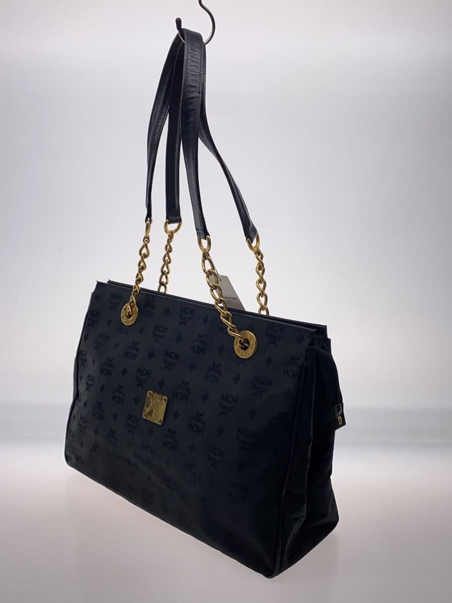 MCM Logo Gram Chain Handle Tote Bag Nylon Black Black Monogram 2