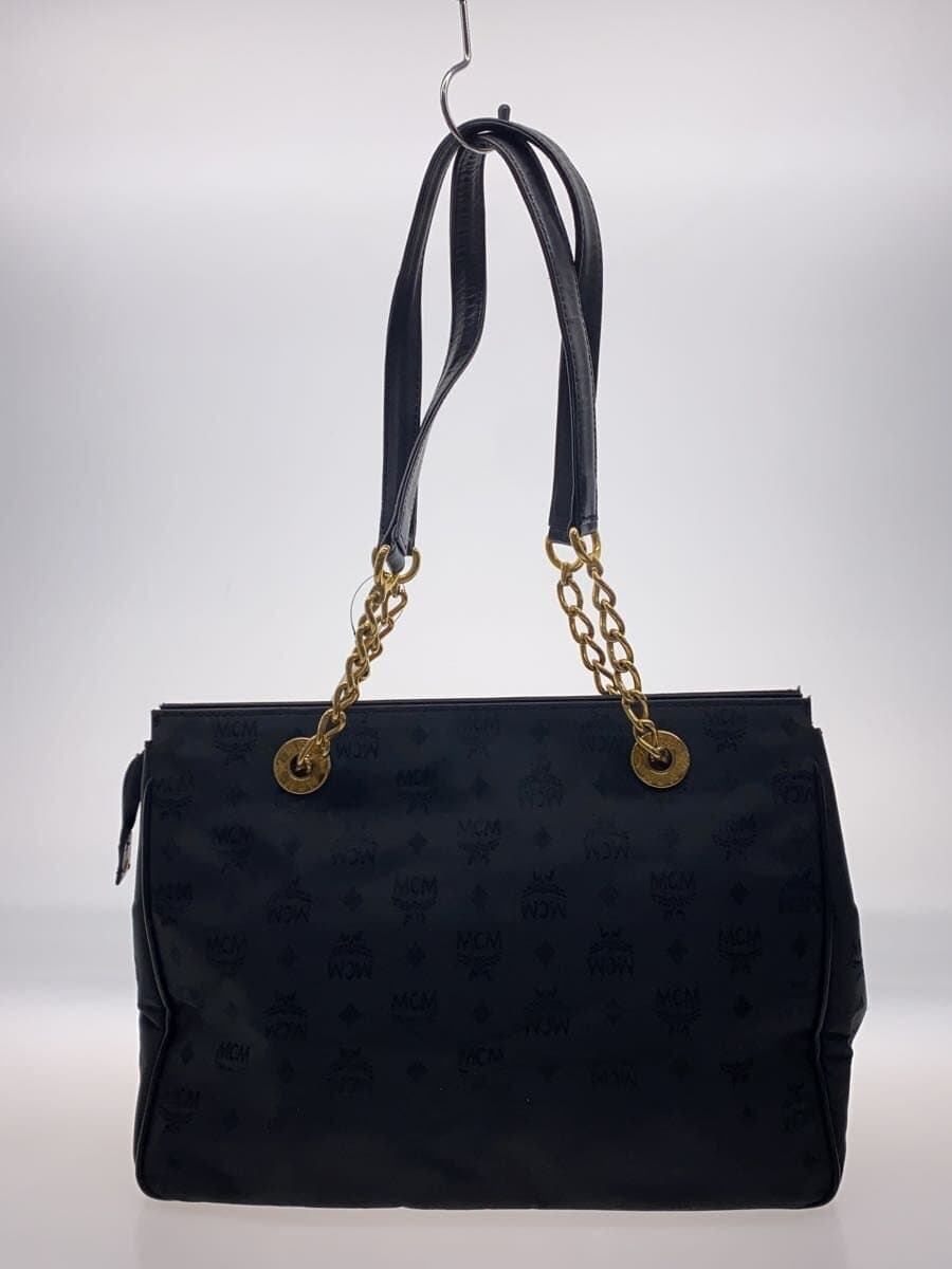 MCM Logo Gram Chain Handle Tote Bag Nylon Black Black Monogram 3