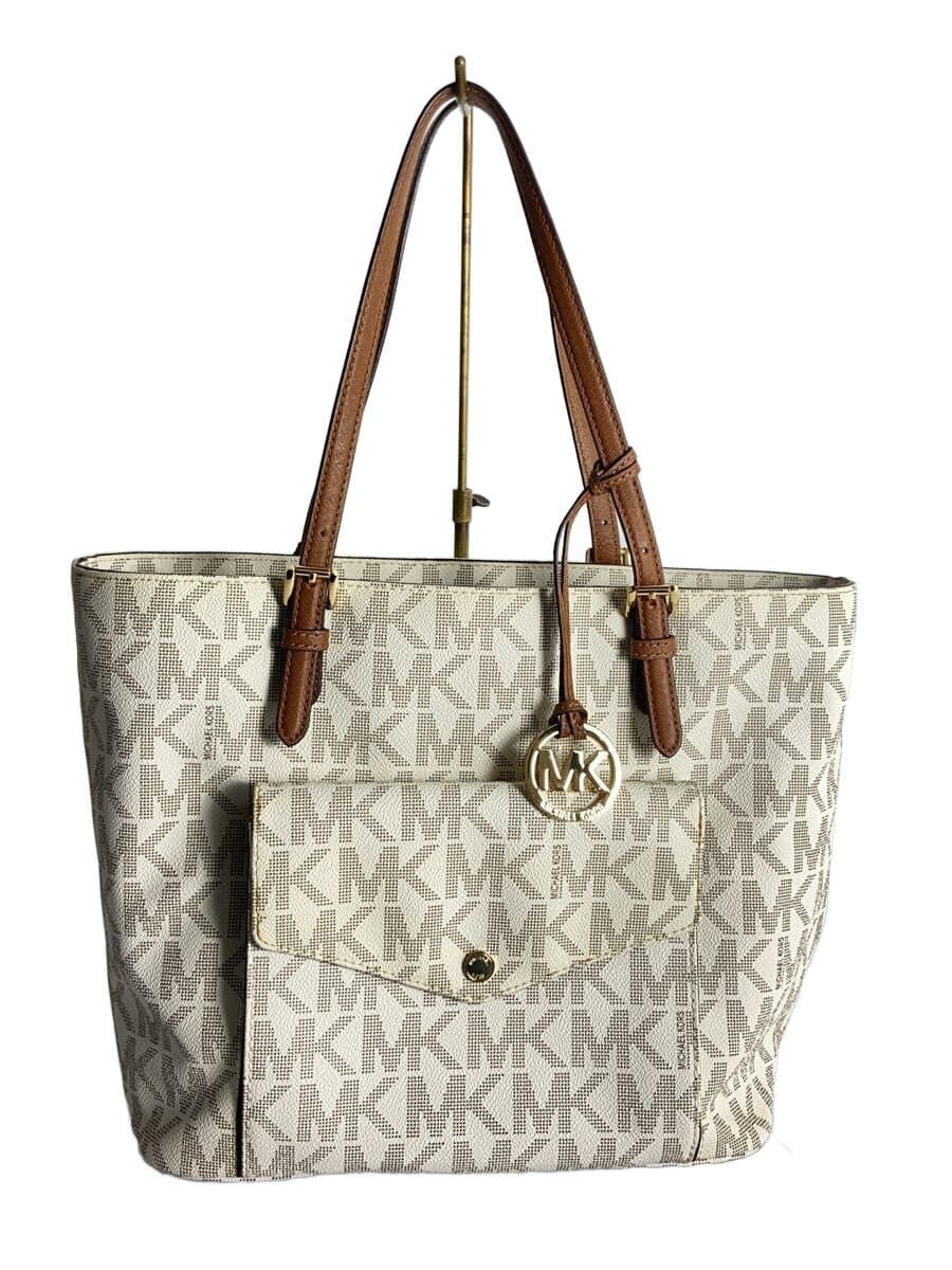 MICHAEL MICHAEL KORS Handbag Tote Bag Logo Leather WHT Charm